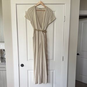 Zara Cream Jumpsuit with Belt and pockets